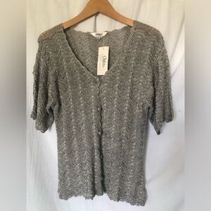 NWT Celsa Gray Crocheted Beaded Short Sleeve Cardigan